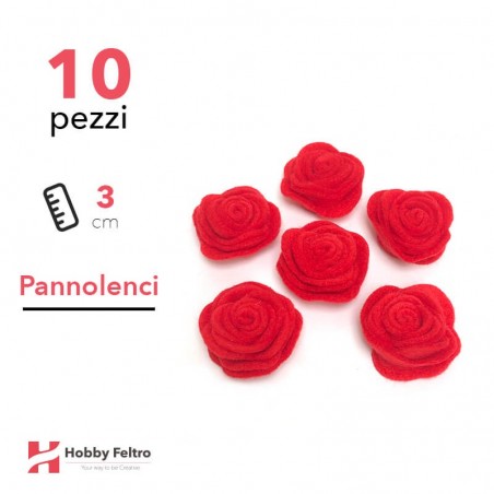 Rosa Piccola Pannolenci 10 Pezzi Rosso Acceso COD.03
