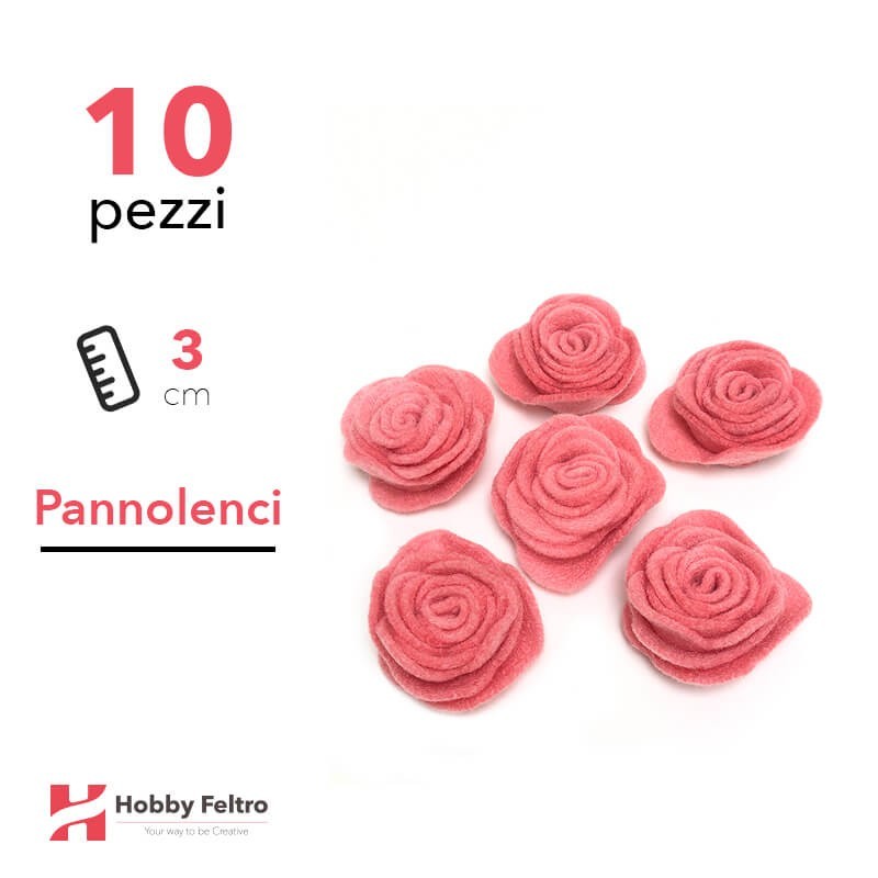 Rosa Piccola Pannolenci 10 Pezzi Rosa Confetto COD.78