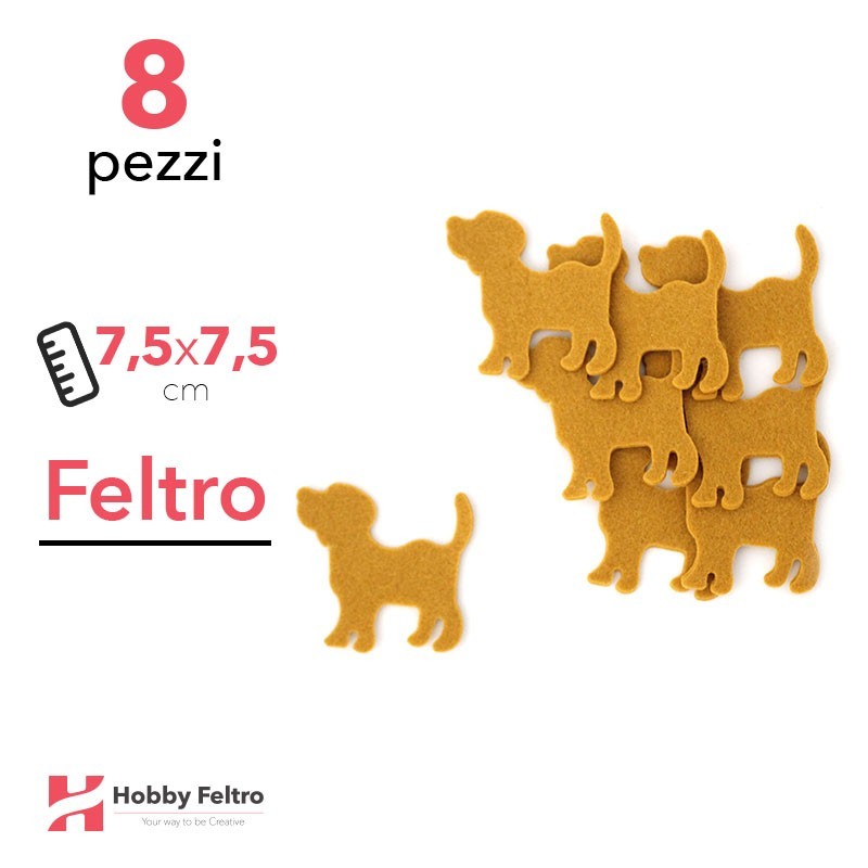 Cani in Feltro Kit di 8 Pezzi misura 7,5x7,5cm con Colori a Scelta