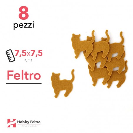 Kit Gatto Profilo in Feltro 8 Pezzi 7,5x7,5cm Colore a Scelta