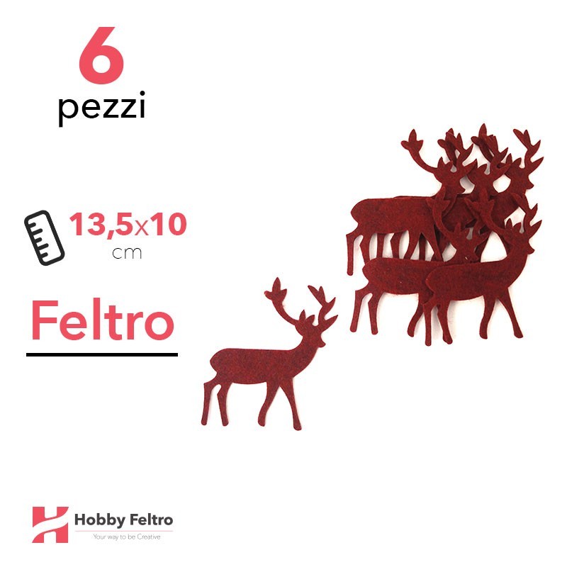 Kit Cervo Grande in Feltro 6 Pezzi 13,5x10cm Colore a Scelta