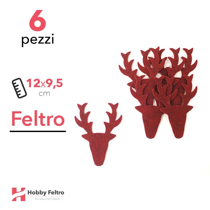Kit Cervo in Feltro 6 Pezzi 12x9,5cm Colore a Scelta Kit Cervo in Feltro 6 Pezzi 12x9,5cm Colore a Scelta