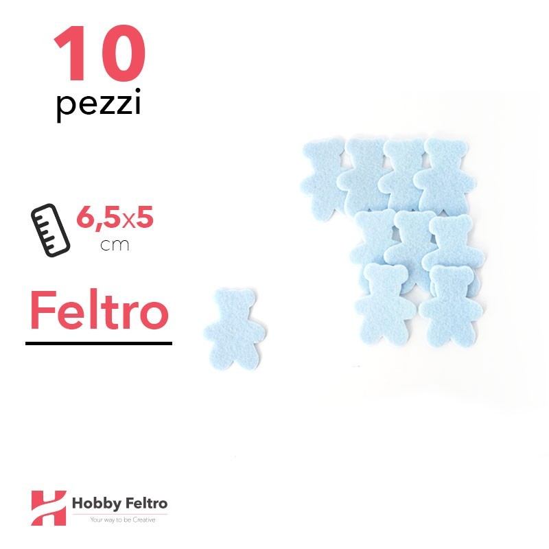 Kit Orsetto Piccolo in Feltro 10 Pezzi 6,5x5cm Colore a Scelta