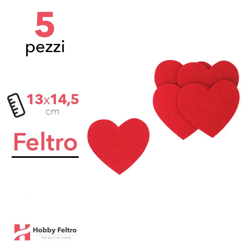 Kit Cuore Grande in Feltro 5 Pezzi 13x14,5cm Colore a Scelta Kit Cuore Grande in Feltro 5 Pezzi 13x14,5cm Colore a Scelta