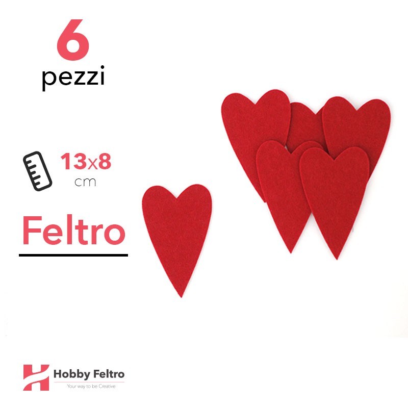 Kit Cuore Ovale Medio in Feltro 6 Pezzi 13x8cm Colore a Scelta Kit Cuore Ovale Medio in Feltro 6 Pezzi 13x8cm Colore a Scelta
