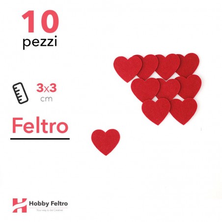 Kit Cuore Piccolo in Feltro 10 Pezzi 3x3cm Colore a Scelta