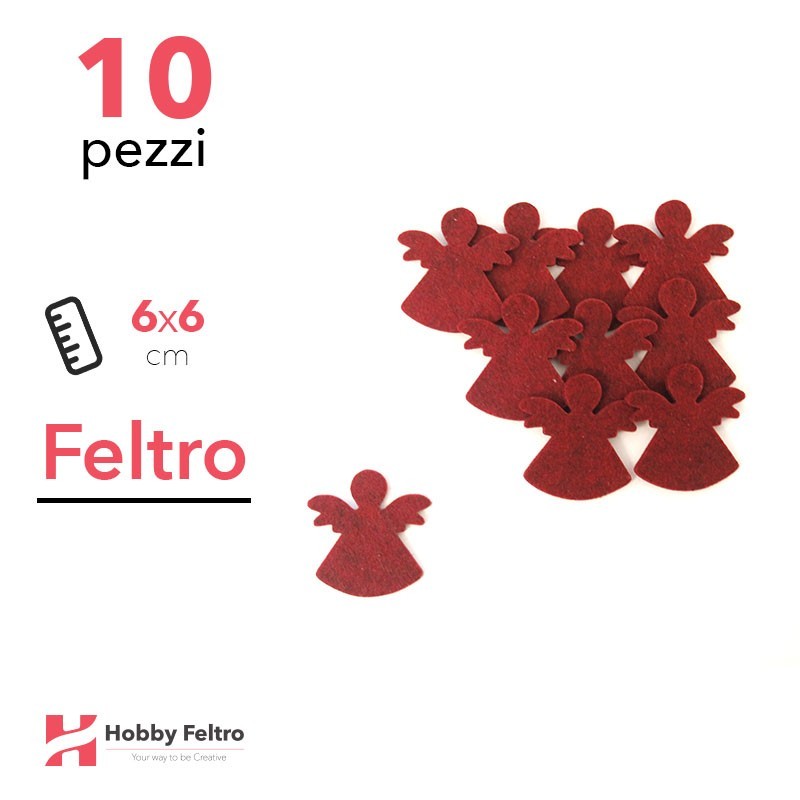 Kit Angelo in Feltro 10 Pezzi 6x6cm Colore a Scelta