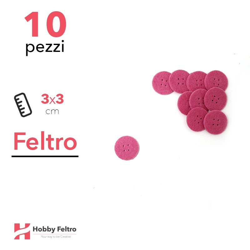 Kit Bottone Piccolo in Feltro 10 Pezzi 3x3cm Colore a Scelta