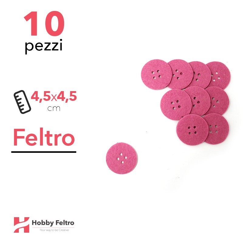 Kit Bottone Medio in Feltro 10 Pezzi 4,5x4,5cm Colore a Scelta Kit Bottone Medio in Feltro 10 Pezzi 4,5x4,5cm Colore a Scelta