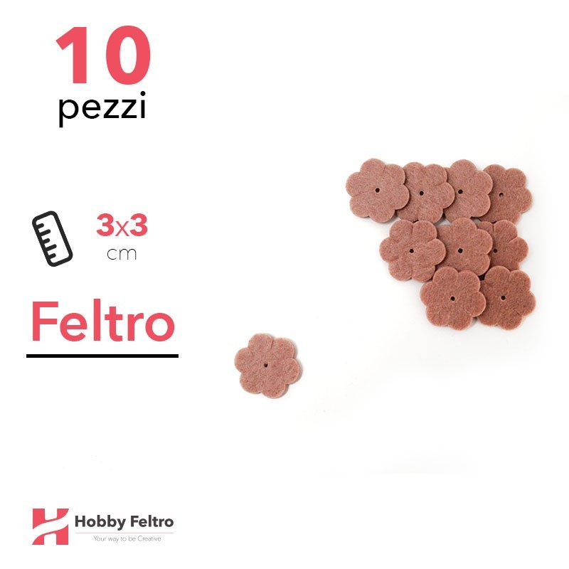 Kit Fiorellino con Buco in Feltro 10 Pezzi 3x3cm Colore a Scelta