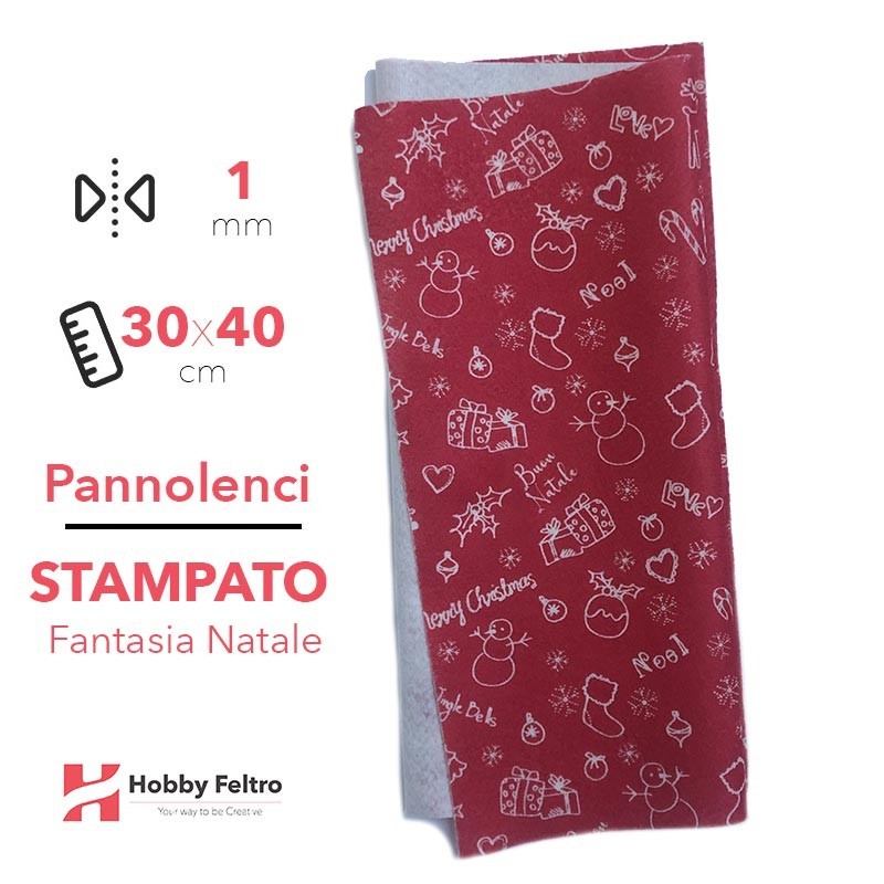 Pannolenci Stampato Natalizio Buon Natale Rosso spessore 1mm misura 30x40cm  COD.4025-13