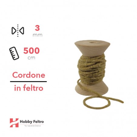 Cordone in Feltro di Lana Beige Melange 3mm 500cm COD.03