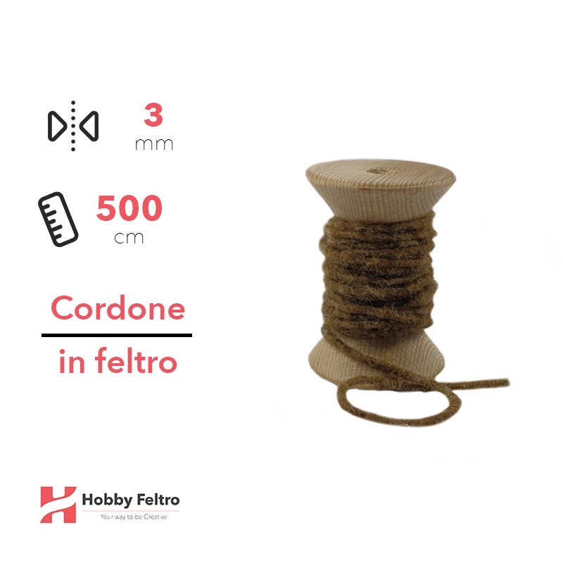 Cordone in Feltro di Lana Marrone Melange 3mm 500cm COD.04 Cordone in Feltro di Lana Marrone Melange 3mm 500cm COD.04