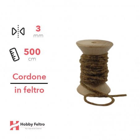 Cordone in Feltro di Lana Marrone Melange 3mm 500cm COD.04