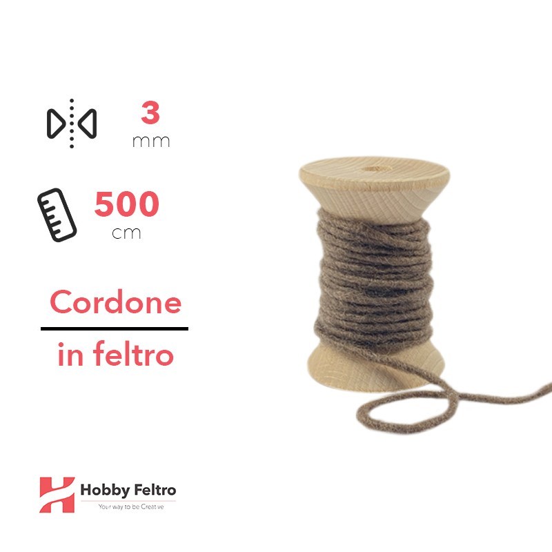 Cordone in Feltro di Lana Tortora 3mm 500cm COD.05
