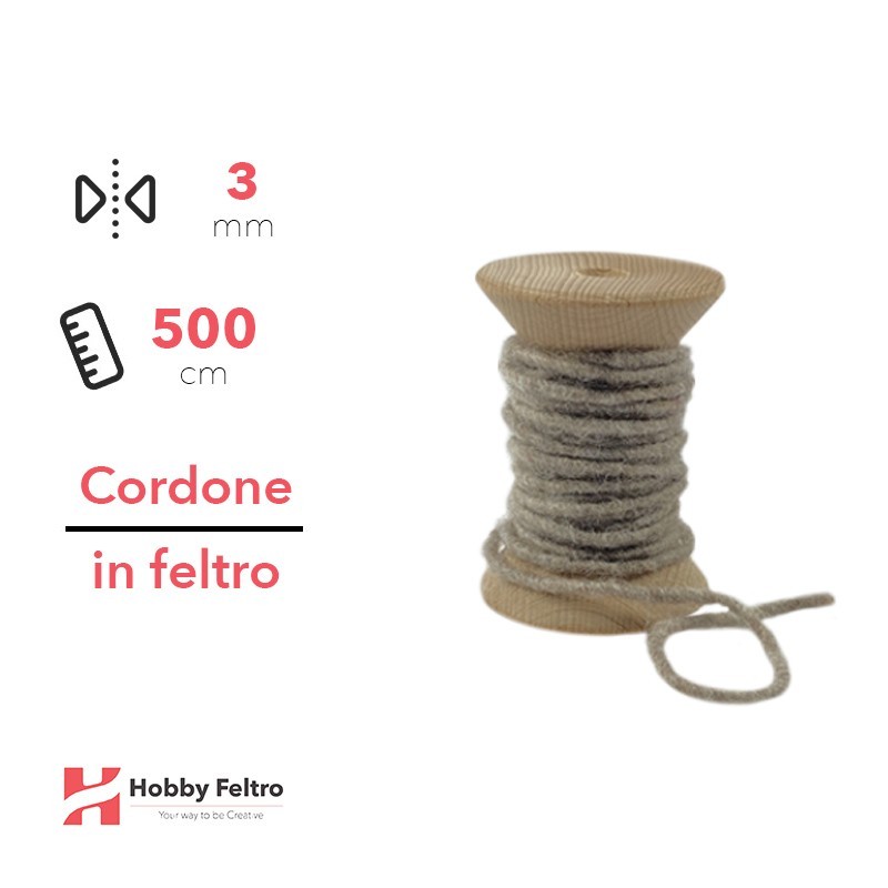 Cordone in Feltro di Lana Tortora Chiaro 3mm 500cm COD.06 Cordone in Feltro di Lana Tortora Chiaro 3mm 500cm COD.06