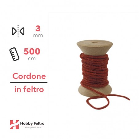 Cordone in Feltro di Lana Mattone 3mm 500cm COD.07