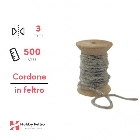 Cordone in Feltro di Lana Grigio Melange 3mm 500cm COD.10