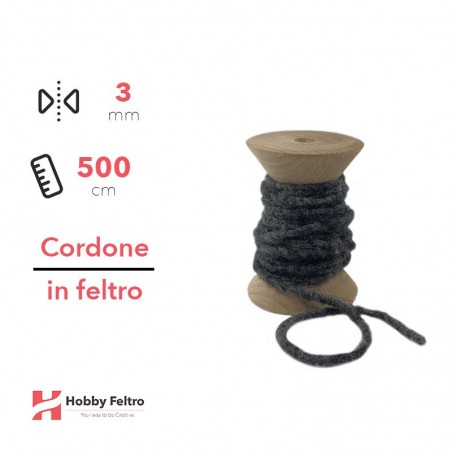 Cordone in Feltro di Lana Antracite 3mm 500cm COD.11