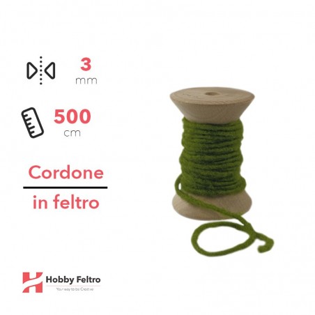 Cordone in Feltro di Lana Verde 3mm 500cm COD.13