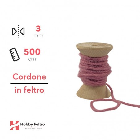 Cordone in Feltro di Lana Rosa Forte 3mm 500cm COD.16
