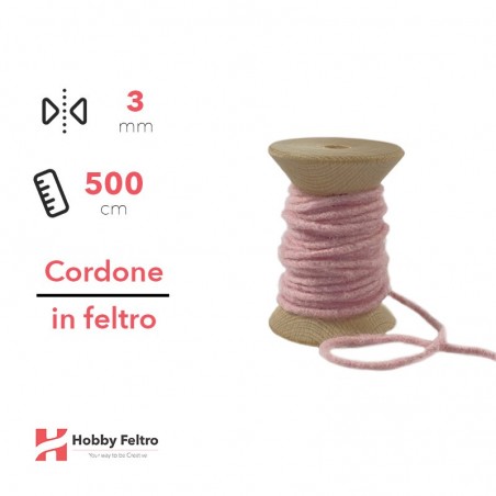 Cordone in Feltro di Lana Rosa 3mm 500cm COD.17