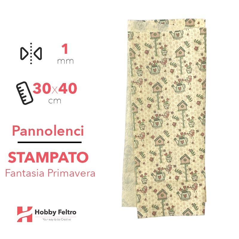 Pannolenci Stampato Primavera Casette Rosa Sfondo Panna spessore 1mm misura  30x40cm COD.10023-1