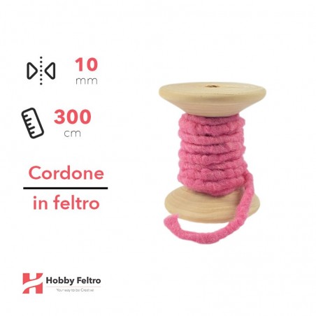 Cordone in Feltro di Lana Rosa Forte 10mm 3 metri cG23