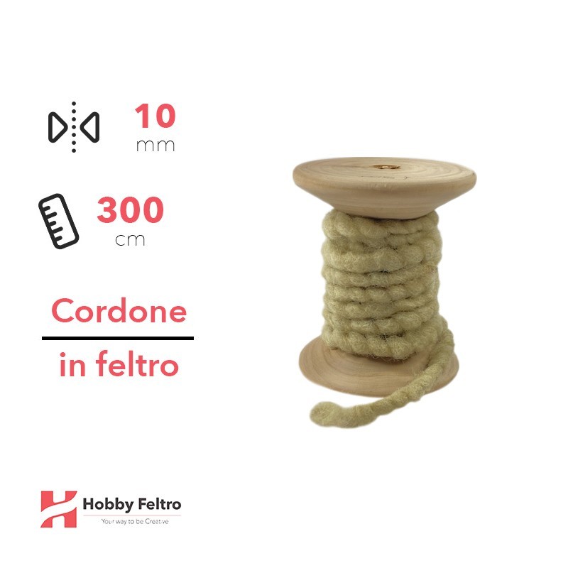 Cordone in Feltro di Lana Verde Salvia 10mm 3 metri cG12