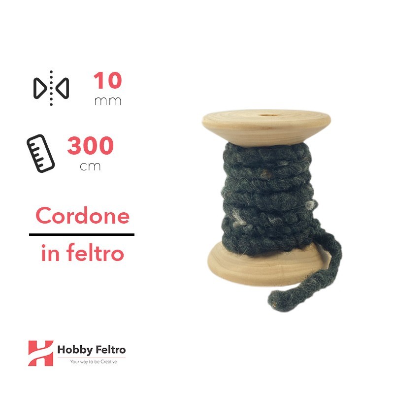 Cordone in Feltro di Lana Verde Pino 10mm 3 metri cG10