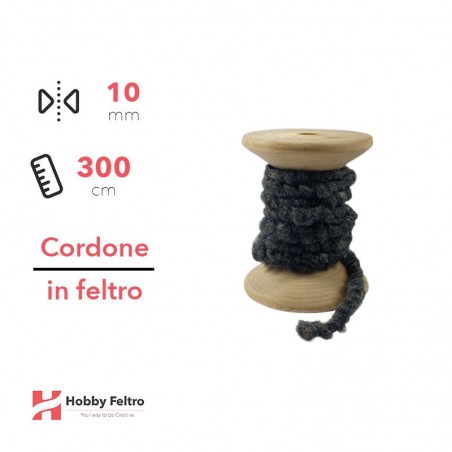 Cordone in Feltro di Lana Antracite 10mm 3 metri cG05