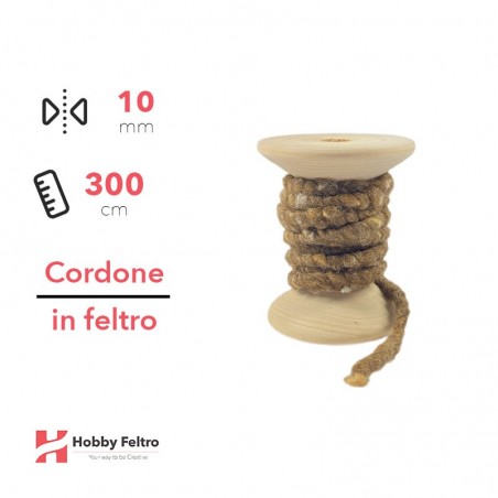 Cordone in Feltro di Lana Marrone 10mm 3 metri cG03