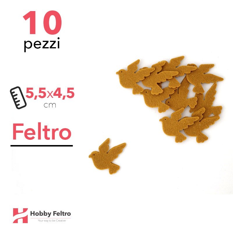 Kit Colomba in Feltro 10 Pezzi 5,5x4,5cm Colore a Scelta