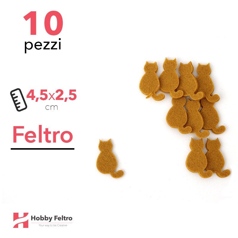 Kit Gatto (Piccolo) Profilo in Feltro 10 Pezzi 4,5x2,5cm Colore a Scelta