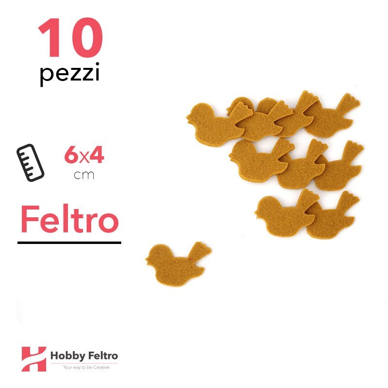 Kit Uccellino in Feltro 10 Pezzi 6x4cm Colore a Scelta