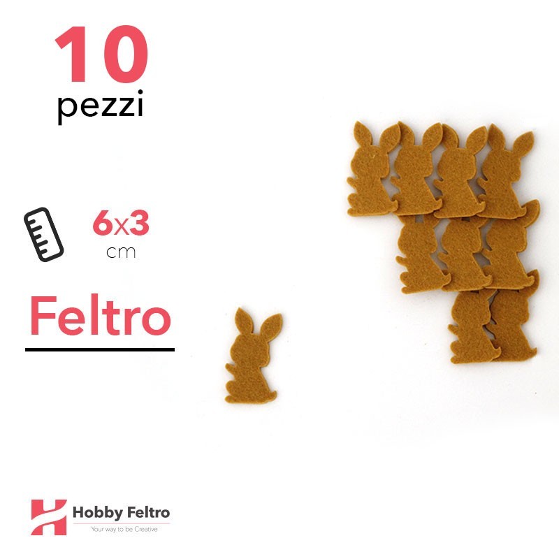Kit Coniglio in Feltro 10 Pezzi 6x3cm Colore a Scelta Kit Coniglio in Feltro 10 Pezzi 6x3cm Colore a Scelta