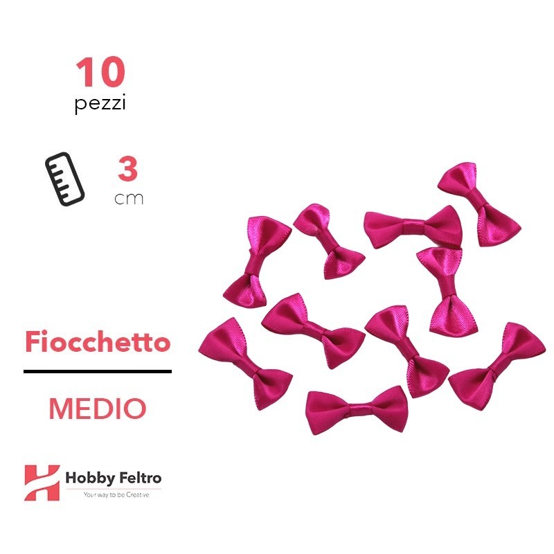 Fiocchetti in Raso colorati Fuxia 3cm KIT Medio 10 pezzi COD.06