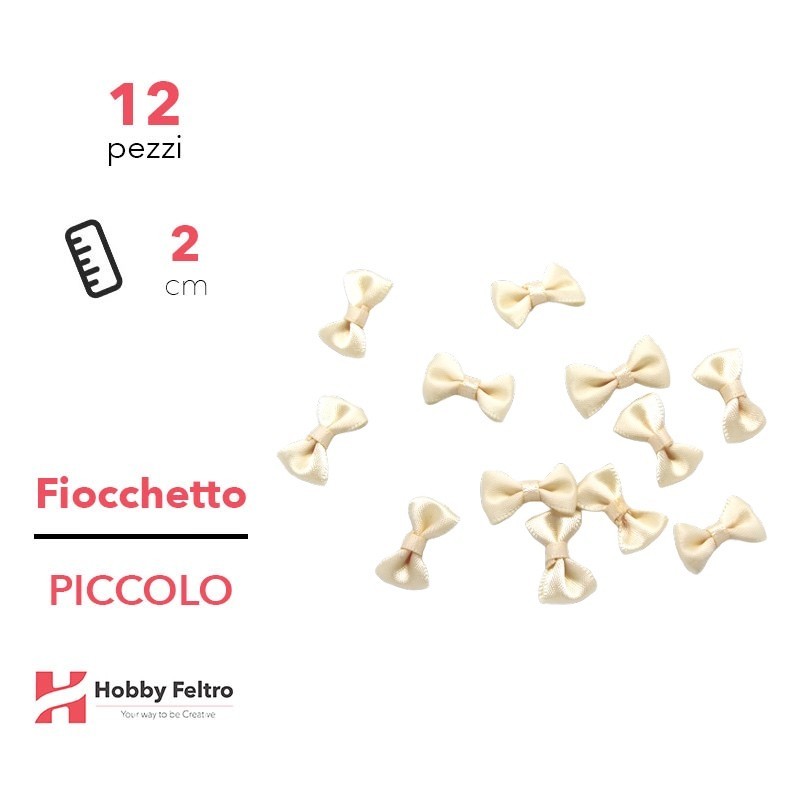 Fiocchetti in Raso colorati Avorio 2cm KIT Piccolo 12 Pezzi COD.02