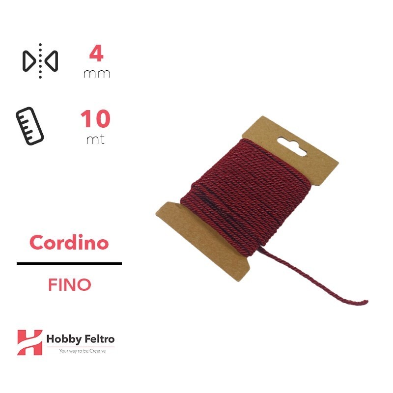 Cordoncino Fino Bordeaux 5mm Confezione 10 metri COD.a26 Cordoncino Fino Bordeaux 5mm Confezione 10 metri COD.a26