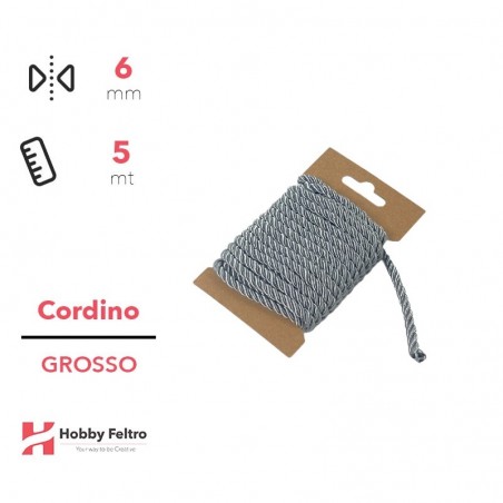 Cordoncino Grosso Grigio 8mm Confezione 5 metri COD.a6