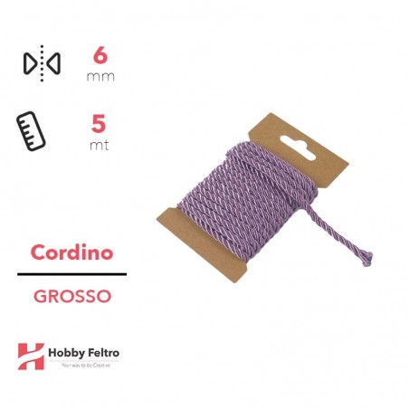 Cordoncino Grosso Lilla 8mm Confezione 5 metri COD.a10