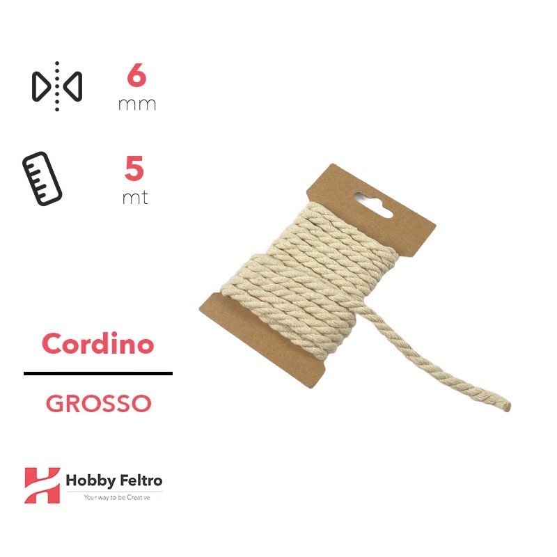 Cordoncino Grosso Colore Naturale 8mm Confezione 3 metri COD.a17 Cordoncino Grosso Colore Naturale 8mm Confezione 3 metri COD.a17