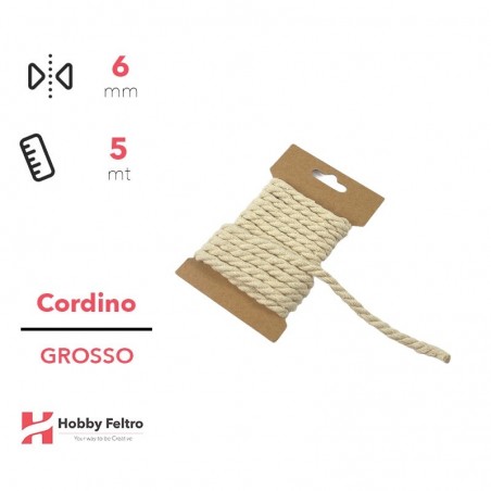 Cordoncino Grosso Colore Naturale 8mm Confezione 3 metri COD.a17