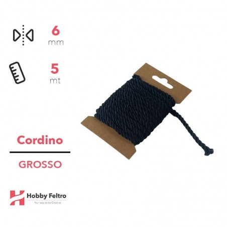 Cordoncino Grosso Nero 8mm Confezione 5 metri COD.a12