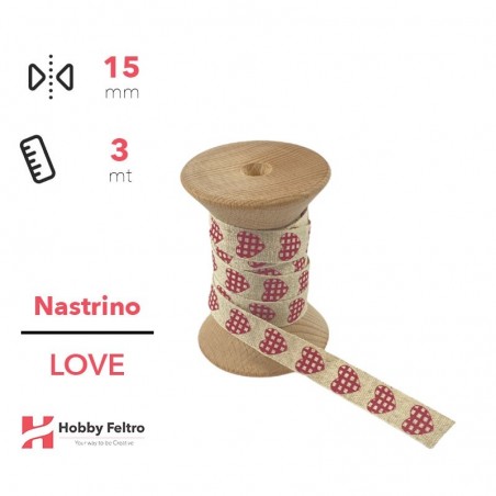 Nastrino Naturale Country Cuore Rosso Confezione 3 metri