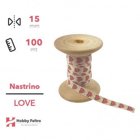 Nastrino Naturale Country Cuore Rosso Confezione 100 metri