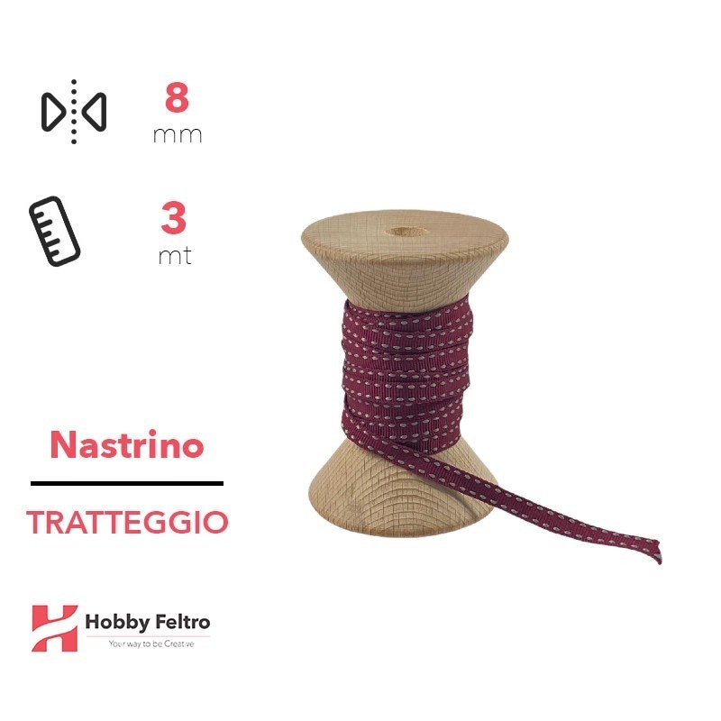Nastrino Tratteggio colorato Bordeaux 8mm Confezione 3 metri COD.10