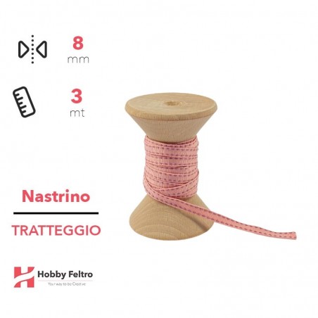 Nastrino Tratteggio colorato Rosa 8mm Confezione 3 metri COD.08
