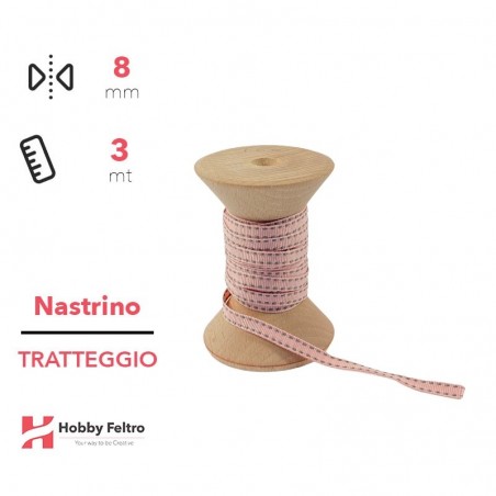 Nastrino Tratteggio colorato Rosa Chiaro 8mm Confezione 3 metri COD.09