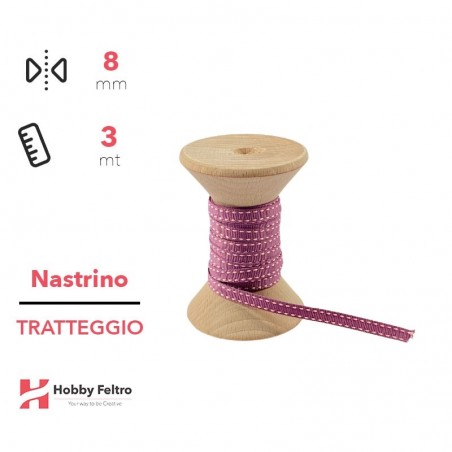 Nastrino Tratteggio colorato Rosa Forte 8mm Confezione 3 metri COD.11